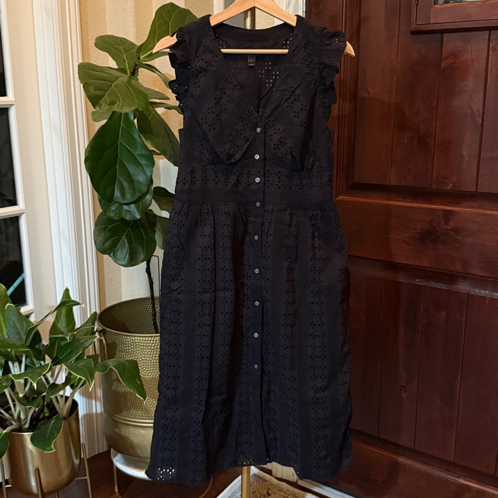 J. Crew Black Eyelet Midi Dress